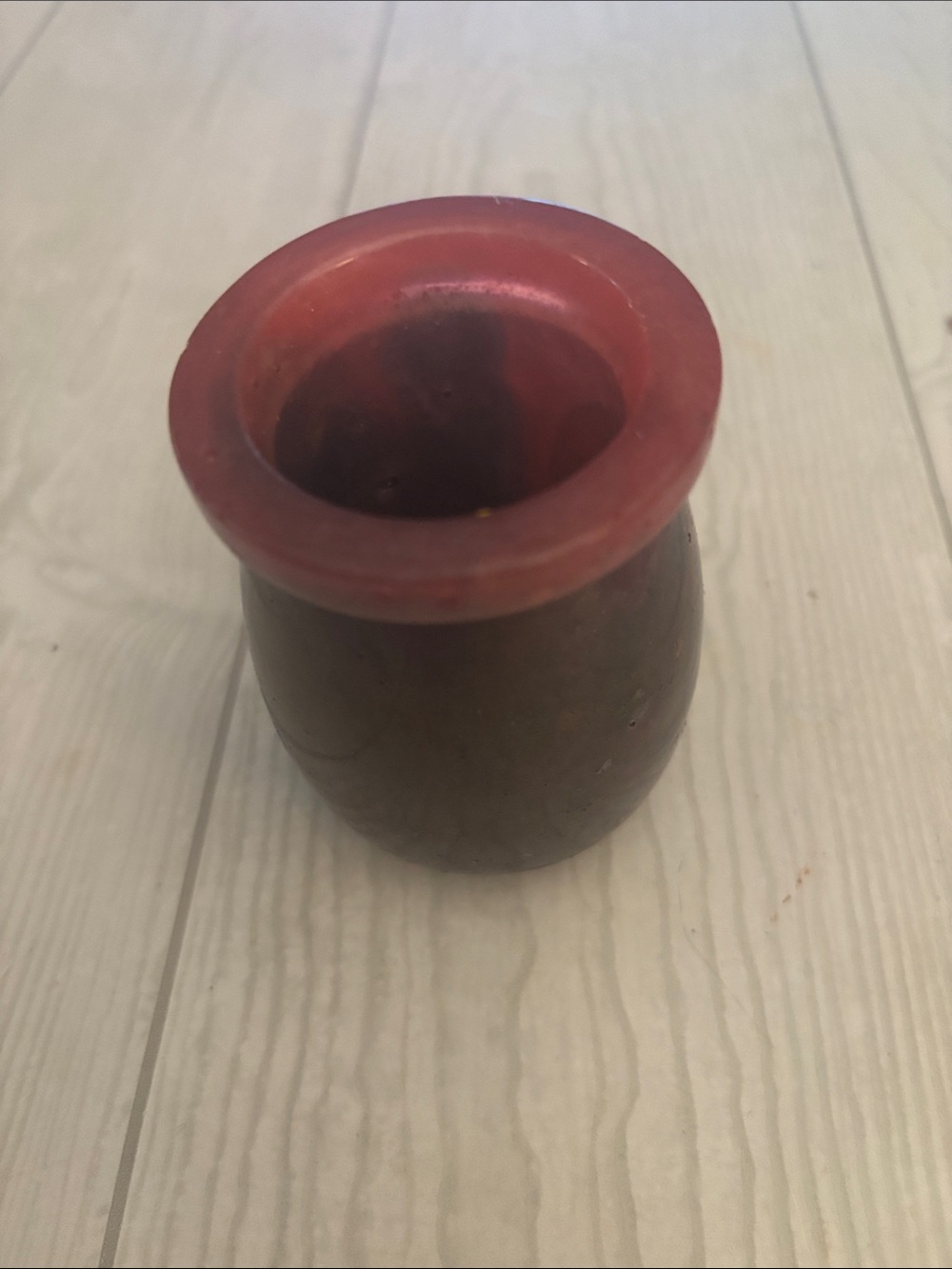 Small Decorative Matte Brown Vase with Red Rim